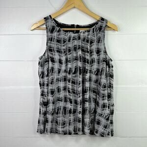 LIZ CLAIBORNE Black White Abstract Zipper Back Sleeveless Blouse Tank Top Size S